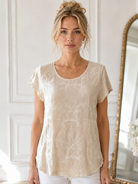Chico's Tops - Chico's Embellished Embroidered Neutral Lined Beige Top Size 0 (US Small)